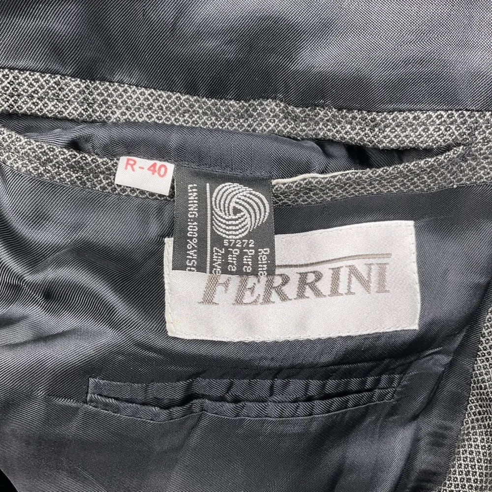 Ferrini Blazer‎ Mens 40R Gray Diamond Double Breasted Wool Blend Suit Jacket